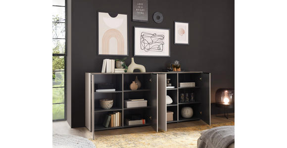 SIDEBOARD  200/87/38 cm  - Kaschmir/Schwarz, Design, Holzwerkstoff/Kunststoff (200/87/38cm) - Voleo