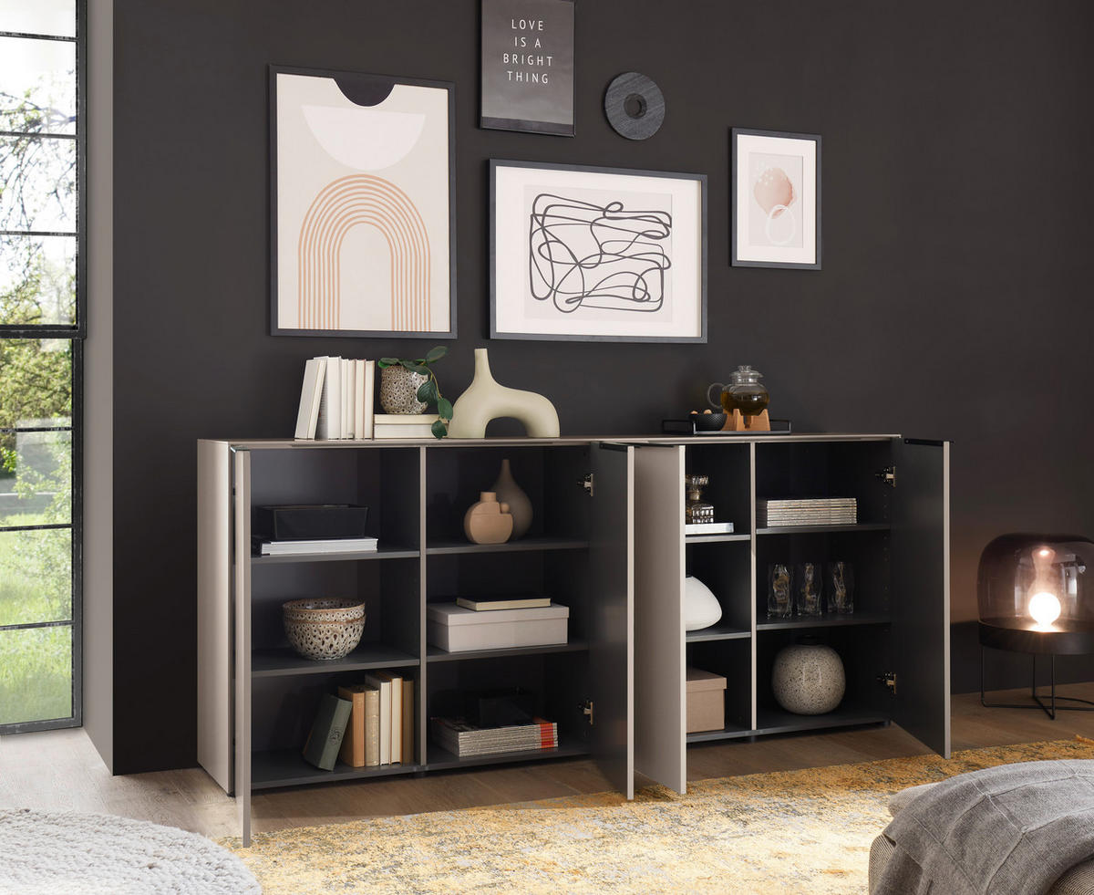 SIDEBOARD  200/87/38 cm  - Kaschmir/Schwarz, Design, Holzwerkstoff/Kunststoff (200/87/38cm) - Voleo