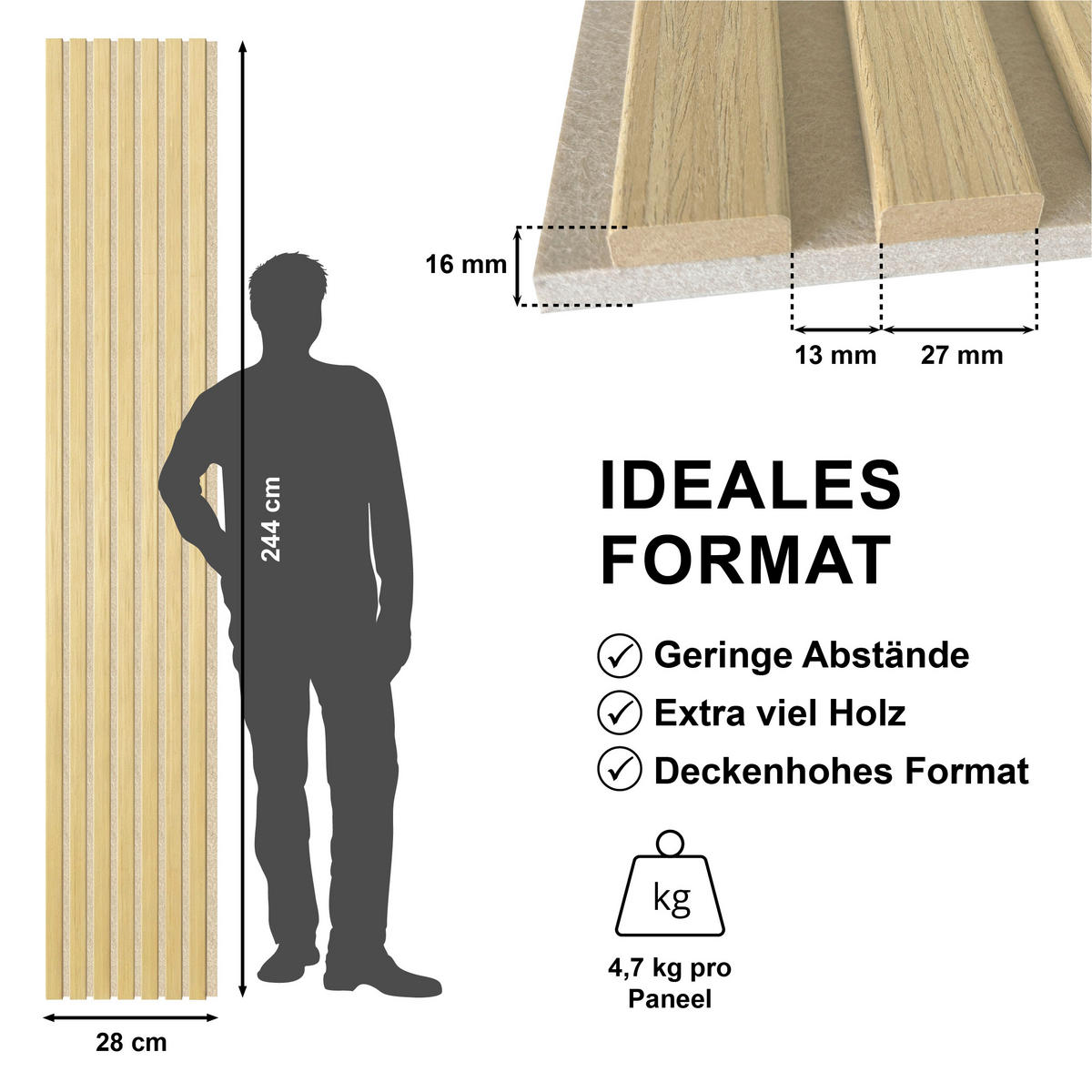 AKUSTIKPANEEL Echtholz Lean  - Eichefarben/Beige, KONVENTIONELL, Holz/Kunststoff (244/28/1.6cm) - Novel