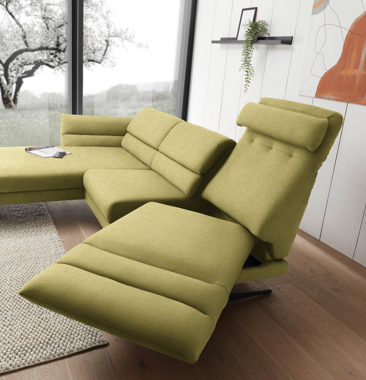 ECKSOFA in Flachgewebe Hellgrün  - Schwarz/Hellgrün, Design, Textil/Metall (176-217/279-327cm) - Dieter Knoll