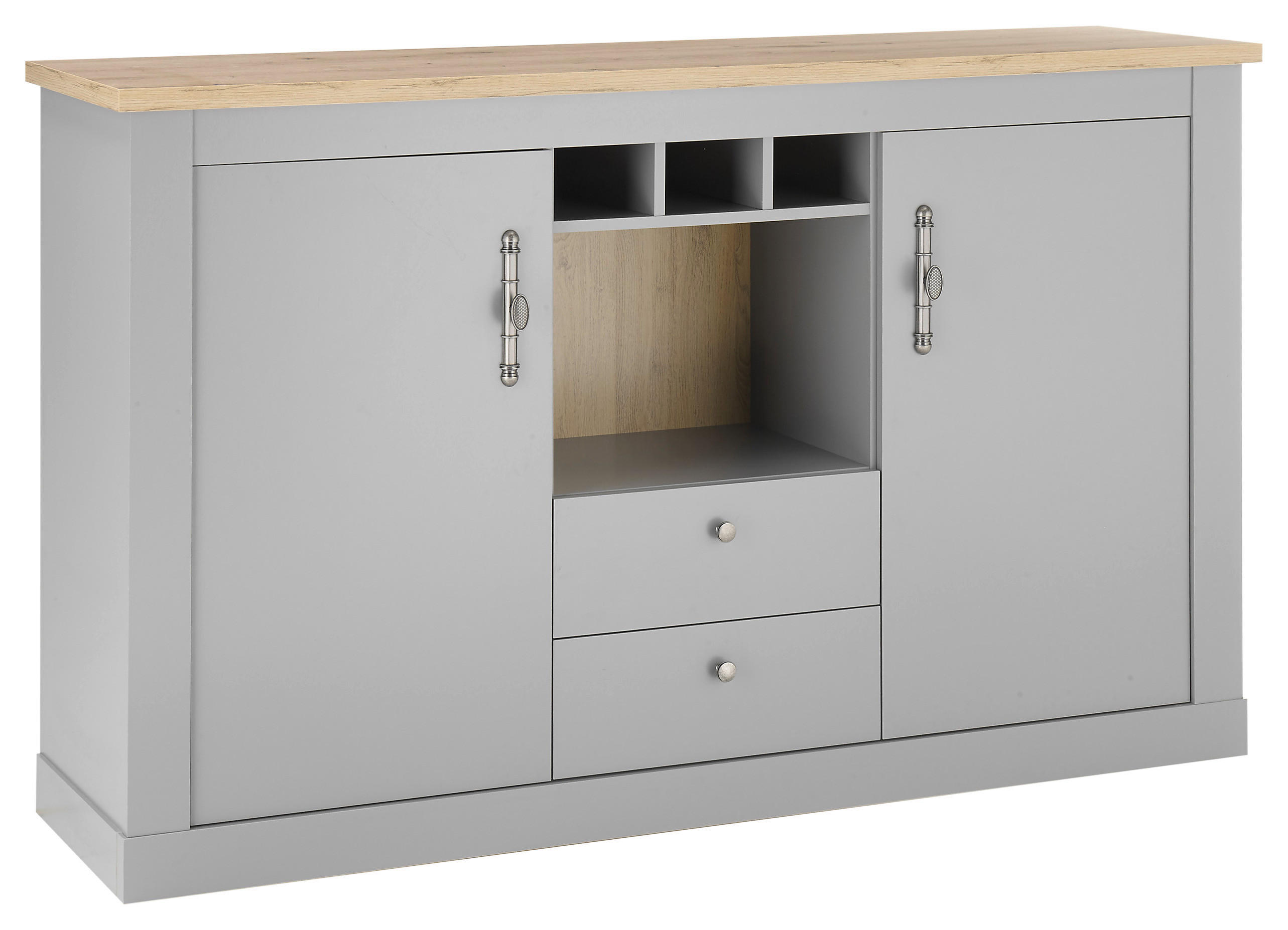 SIDEBOARD 166/100/44 cm  in Eichefarben, Hellgrau  - Eichefarben/Silberfarben, Design, Holzwerkstoff/Metall (166/100/44cm) - MID.YOU