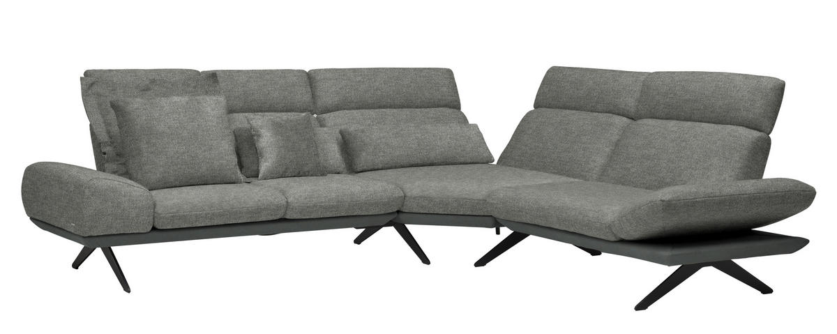 ECKSOFA Chenille, Flachgewebe Grau  - Schwarz/Grau, Design, Textil/Metall (270/239cm) - Koinor