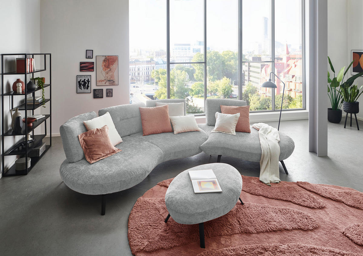 BIGSOFA Flachgewebe Hellgrau  - Hellgrau/Schwarz, Design, Textil/Metall (456/93/138cm) - Moderano
