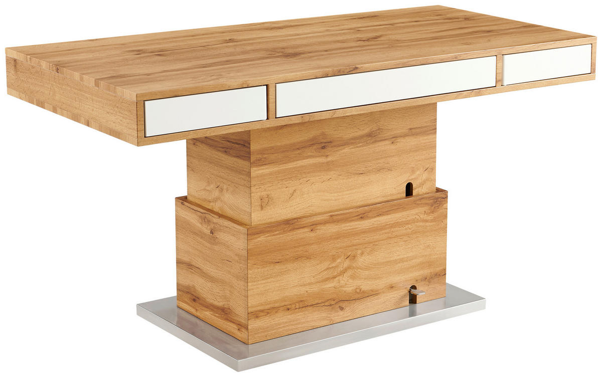 DOHÁNYZÓASZTAL fém, faalapú anyag 140/70/48-77 cm   - tölgyfa/fehér, Design, faalapú anyag/fém (140/70/48-77cm) - Livetastic