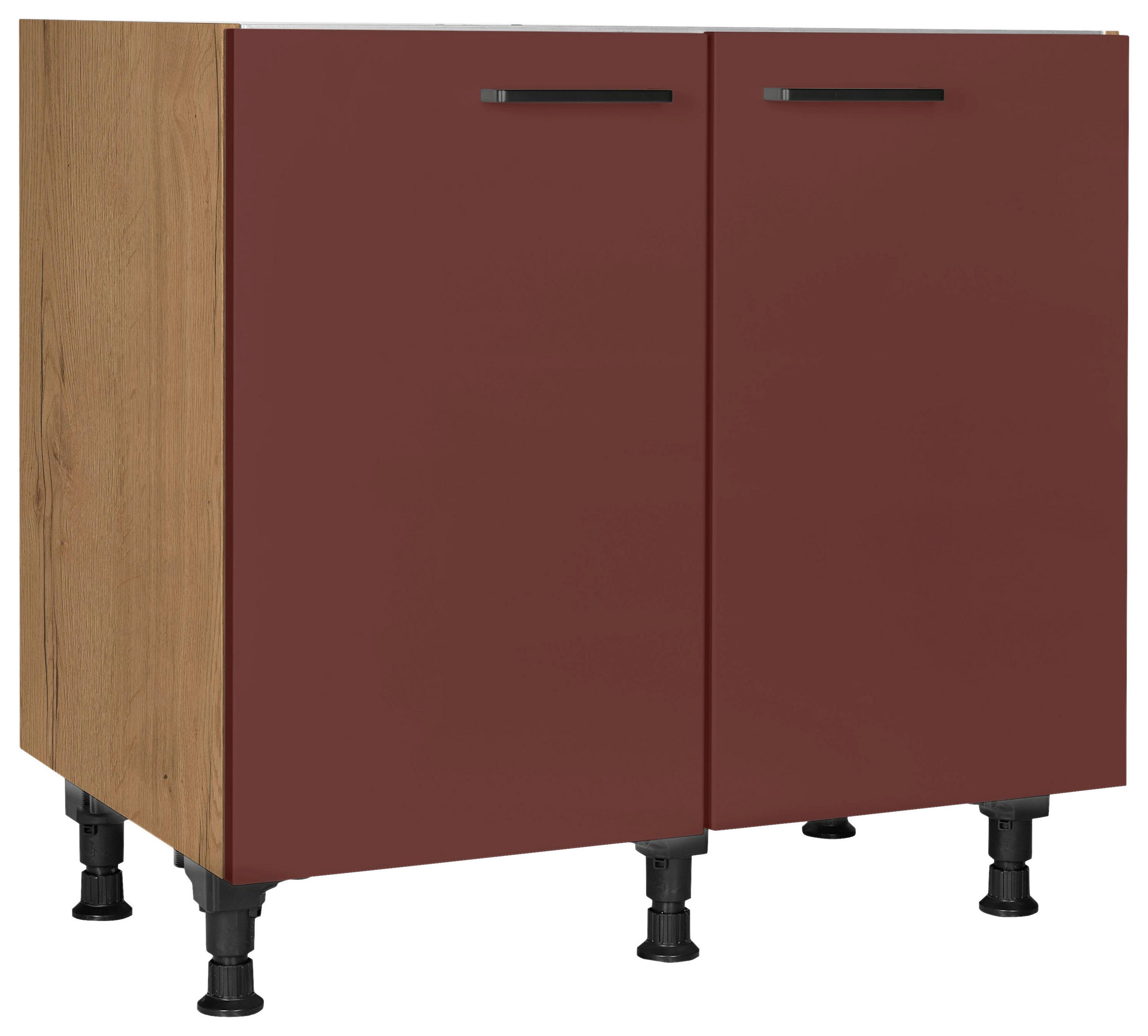 SPÜLENUNTERSCHRANK 90/87/56 cm  in Rot, Eichefarben  - Eichefarben/Rot, MODERN, Holzwerkstoff/Metall (90/87/56cm) - Nobilia