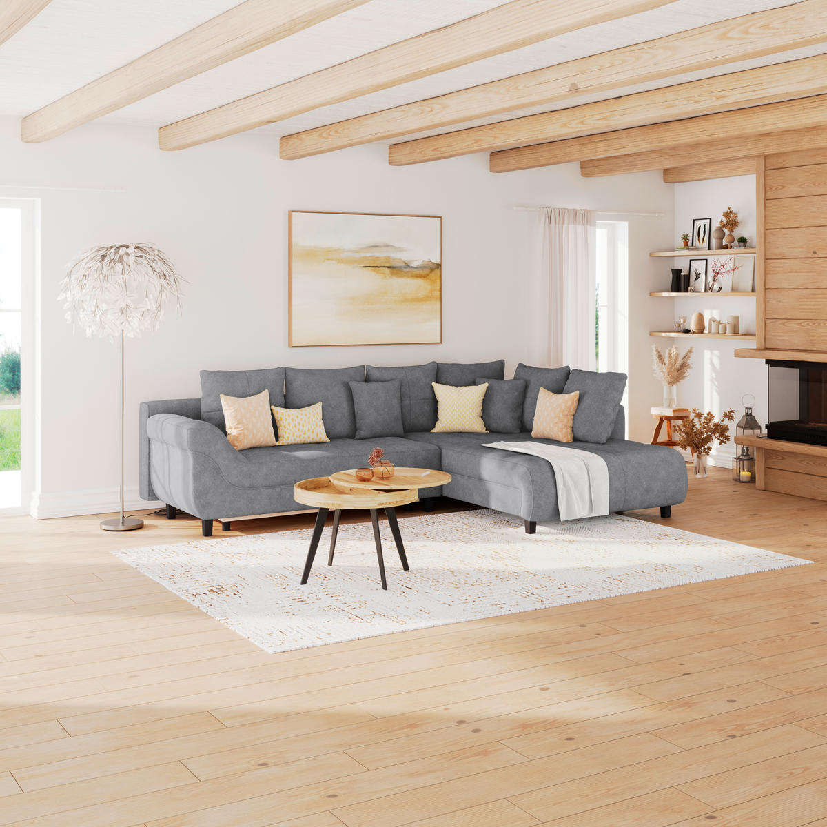 ECKSOFA in Webstoff Grau  - Schwarz/Grau, Design, Holz/Textil (309/197cm) - Livetastic