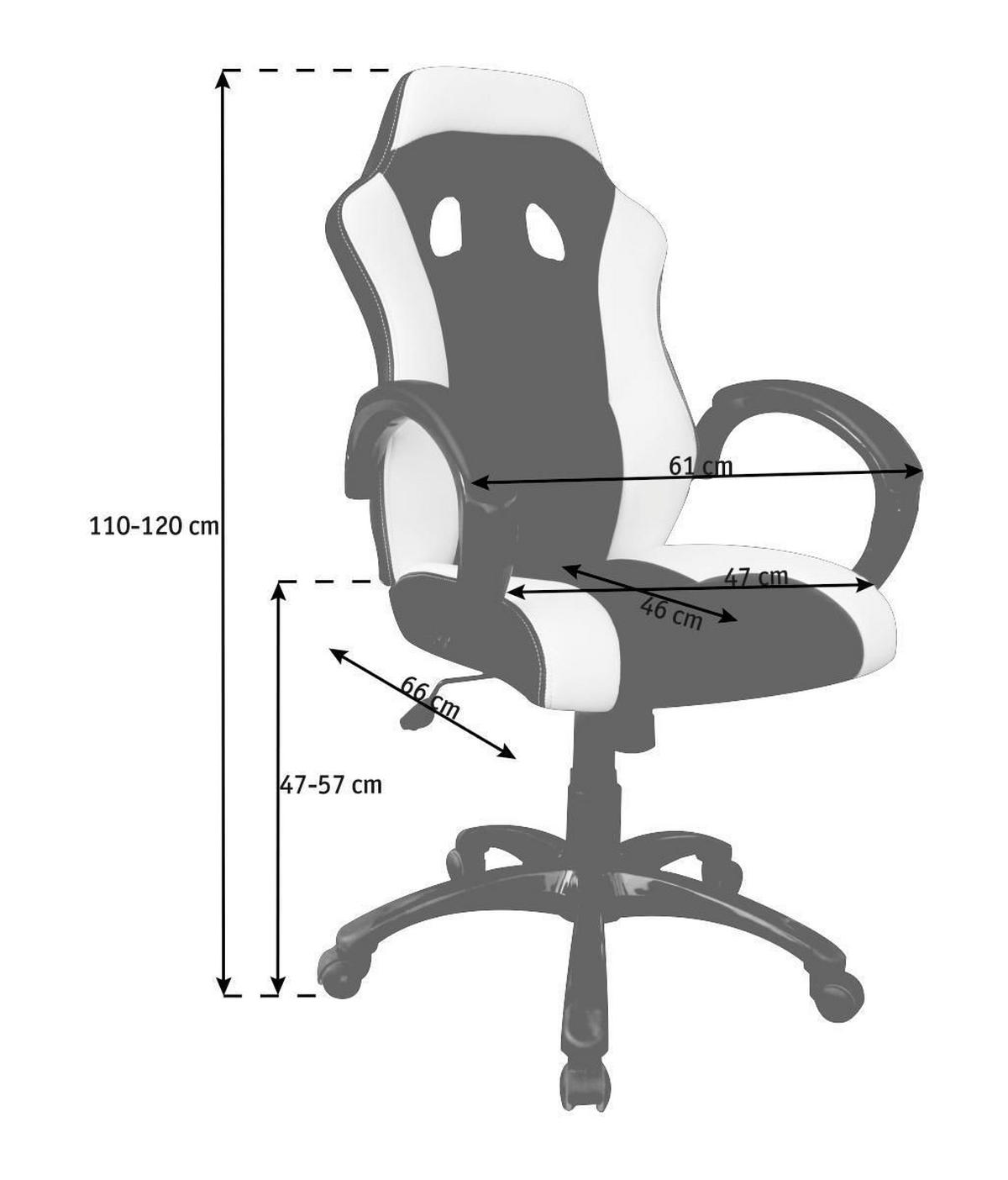 GAMING STOL kovina, umetna masa, tekstil črna, bela  - črna/bela, Design, kovina/umetna masa (61/110-120/66cm) - Xora