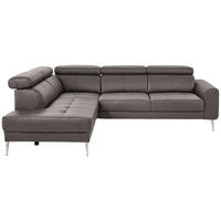 ECKSOFA Grau Echtleder  - Chromfarben/Grau, Design, Leder/Metall (213/262cm) - Hom`in