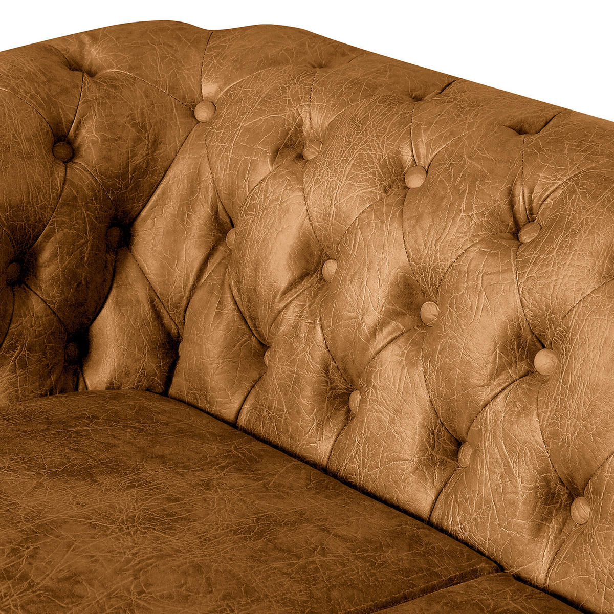 2-SITZER-SOFA YORK Lederlook Cognac  - Cognac/Braun, Design, Holz/Textil (148/72/86cm) - P & B