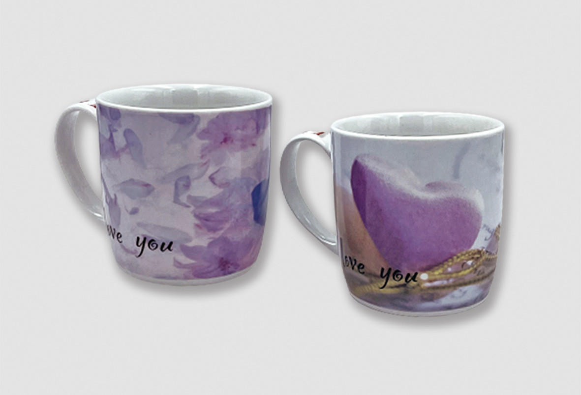 SET ŠOLJICA   2 dela  - bela/višebojna, Osnovno, keramika (8/10cm)