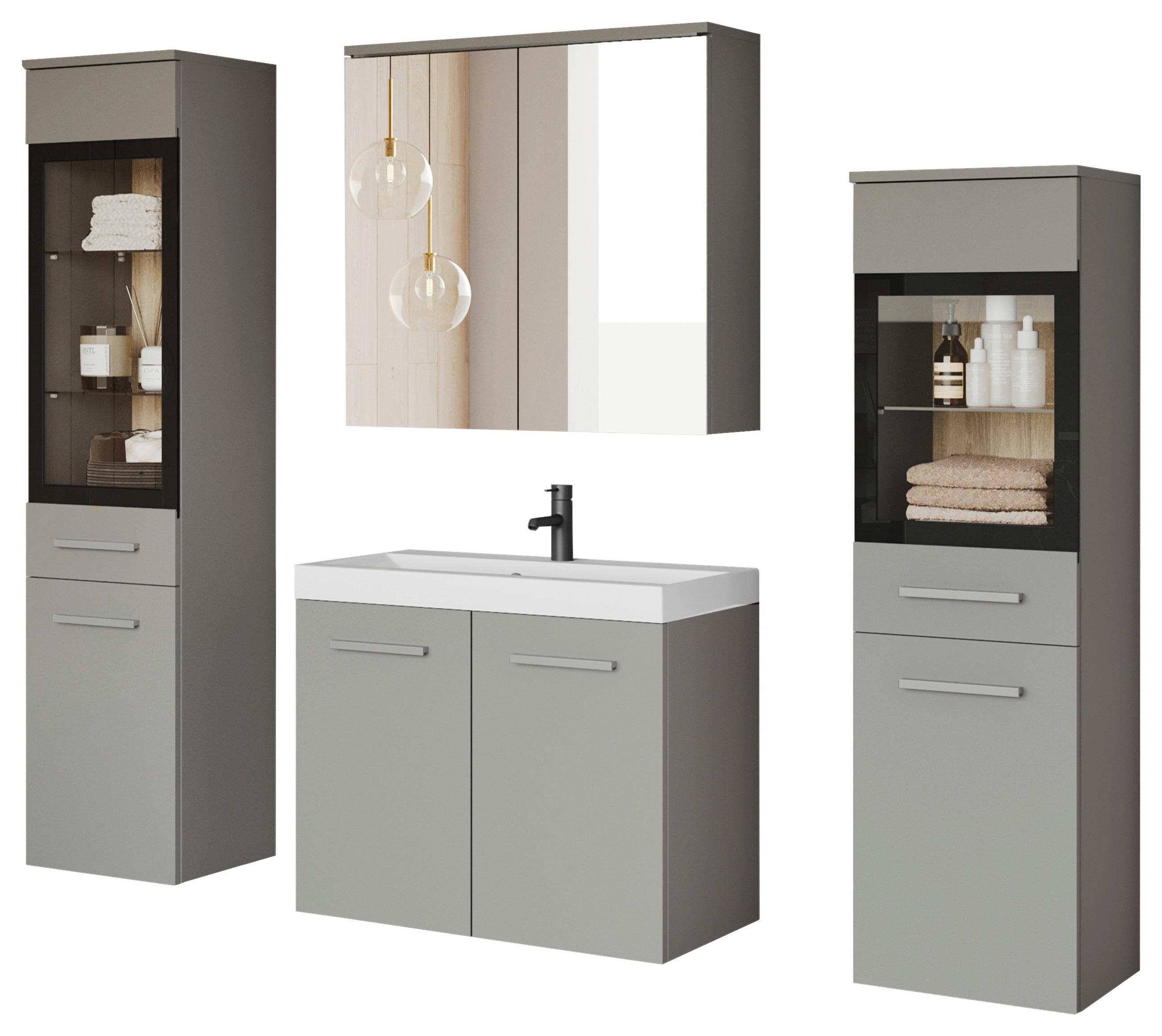 BADEZIMMER 5-teilig  in  - Hellgrau/Weiß, LIFESTYLE, Glas/Keramik (120,4/131,5/30,2cm) - P & B