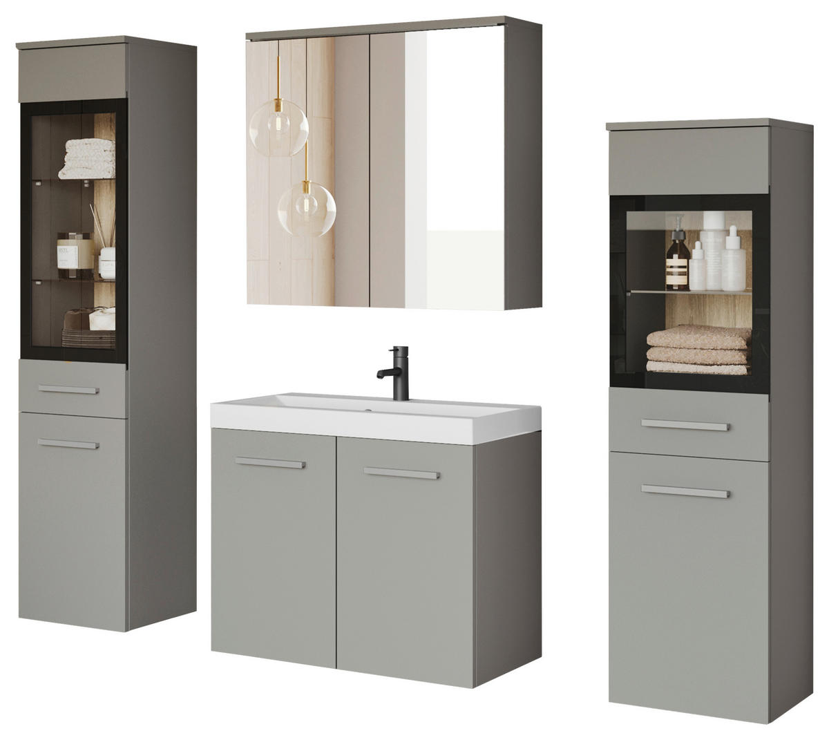 BADEZIMMER 5-teilig  in  - Weiss/Hellgrau, Lifestyle, Glas/Keramik (120,4/131,5/30,2cm) - P & B