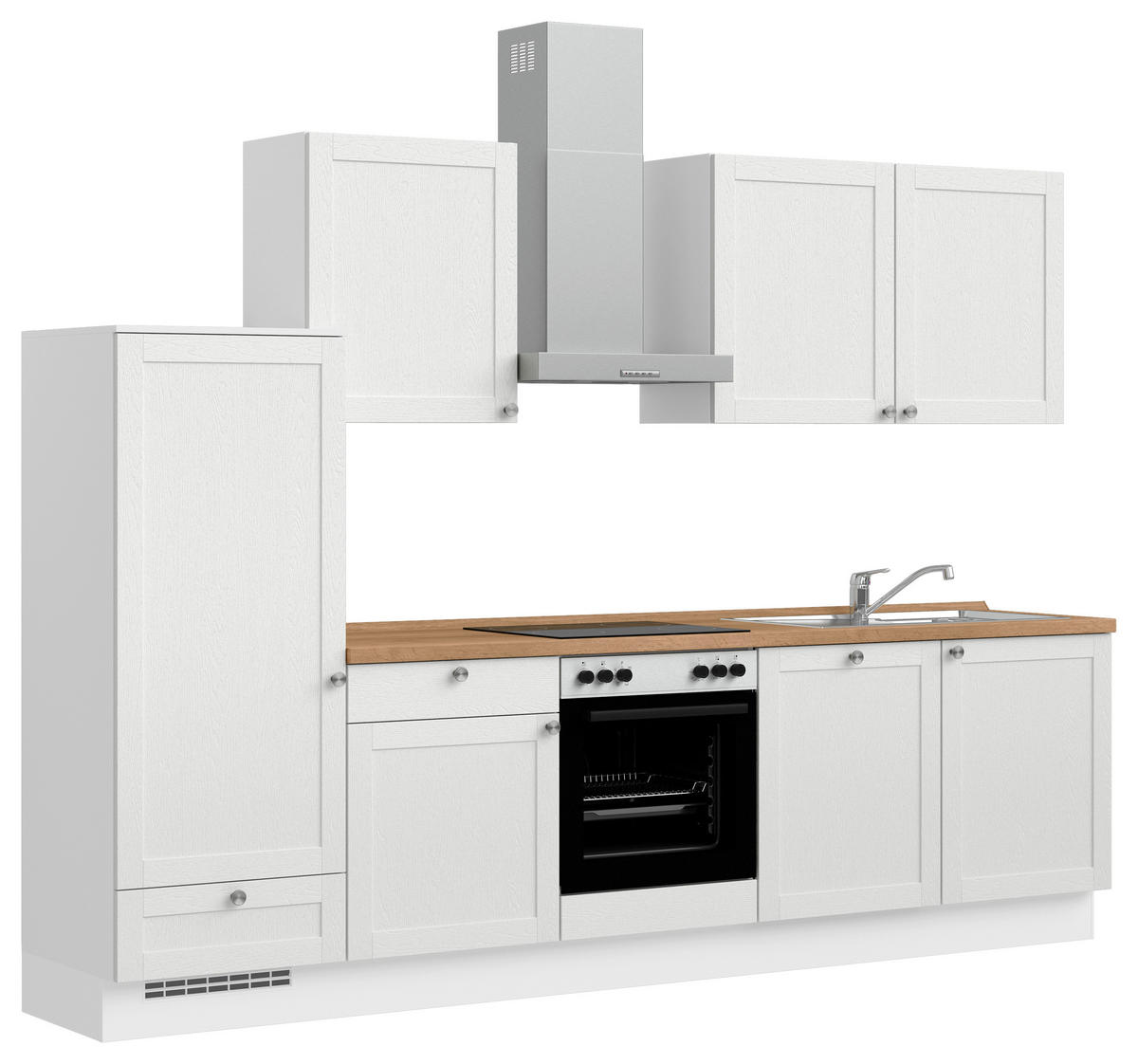 KÜCHENLEERBLOCK Frame 300 cm  in Weiß, Eichefarben  - Edelstahlfarben/Eichefarben, MODERN, Holzwerkstoff/Metall (300cm) - Nobilia