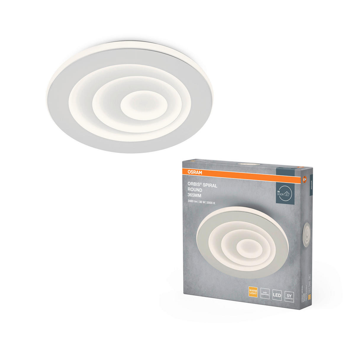 LED-DECKENLEUCHTE Orbis Spiral Round 36,5/5,6 cm   - Weiß, Design, Kunststoff/Metall (36,5/5,6cm) - Osram