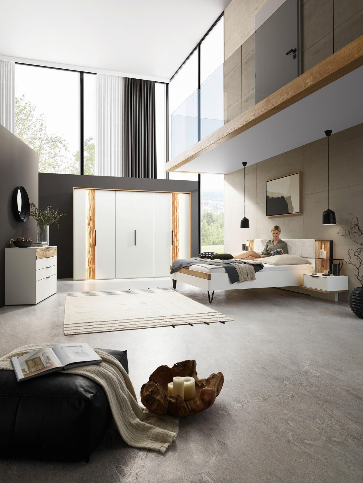 BETTANLAGE 180/200 cm  in Weiß, Wildeiche, Anthrazit, Naturfarben  - Wildeiche/Anthrazit, Design, Holz/Holzwerkstoff (180/200cm) - Dieter Knoll