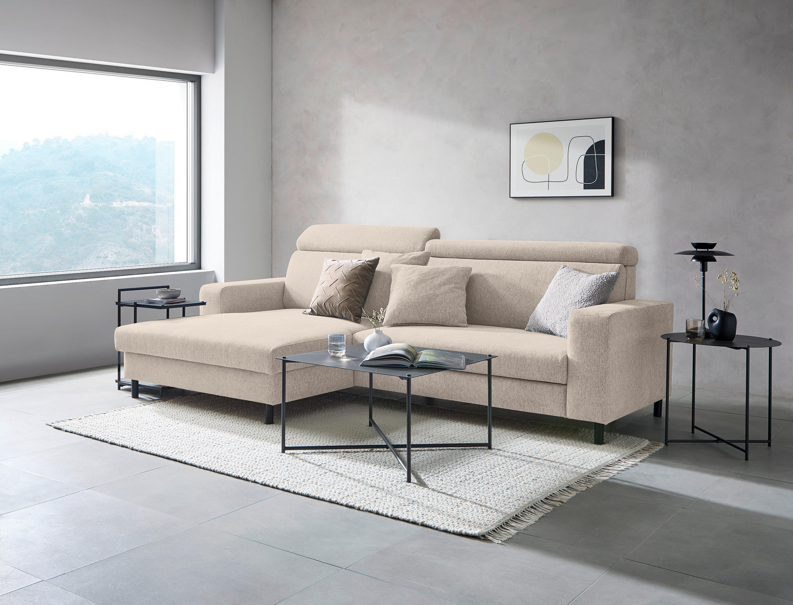 ECKSOFA in Flachgewebe Taupe  166/262 cm  - Taupe/Schwarz, Design, Textil/Metall (166/262cm) - Xora