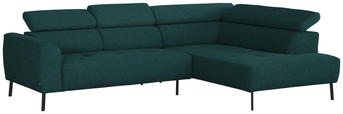 ECKSOFA in Struktur Petrol  280/205 cm  - Petrol/Schwarz, Design, Textil/Metall (280/205cm) - Xora