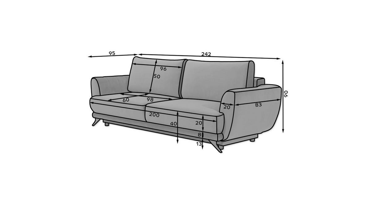 SCHLAFSOFA in Samt Blau  - Blau/Schwarz, Design, Textil/Metall (242/90/95cm) - MID.YOU