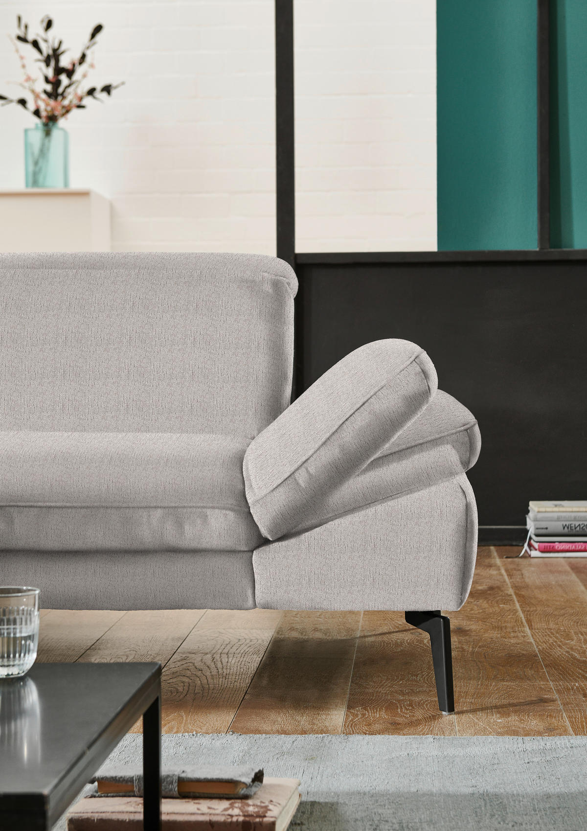 ECKSOFA in Chenille Greige  - Greige/Schwarz, Design, Textil/Metall (188/319cm) - Beldomo System
