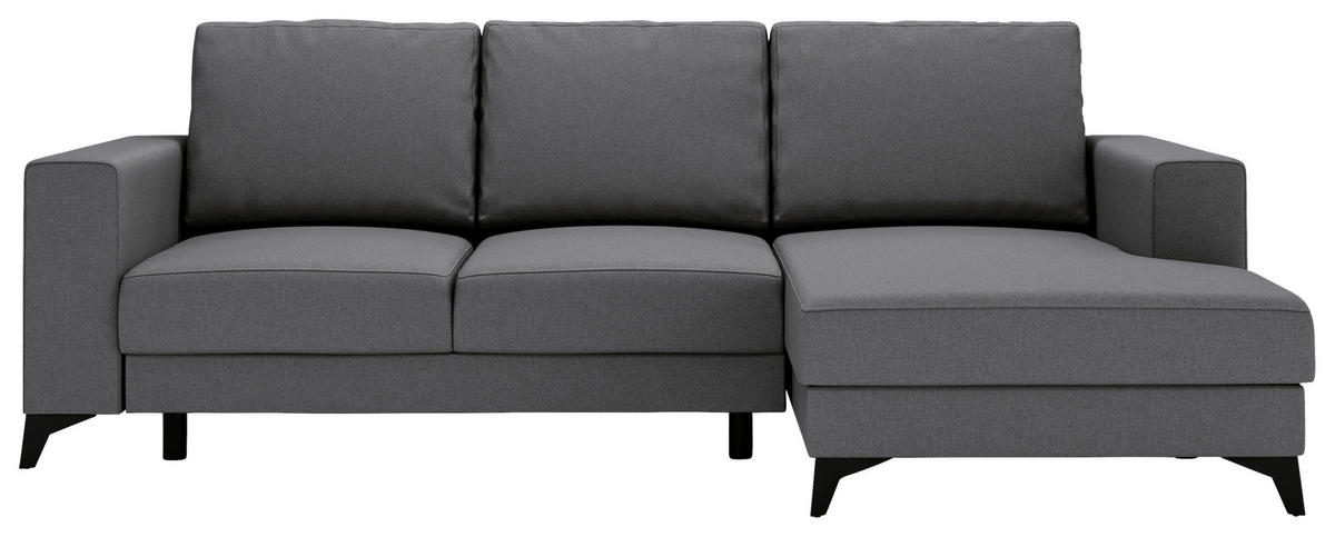 ECKSOFA in Flachgewebe Grau  - Schwarz/Grau, Design, Textil/Metall (244/156cm) - Livetastic