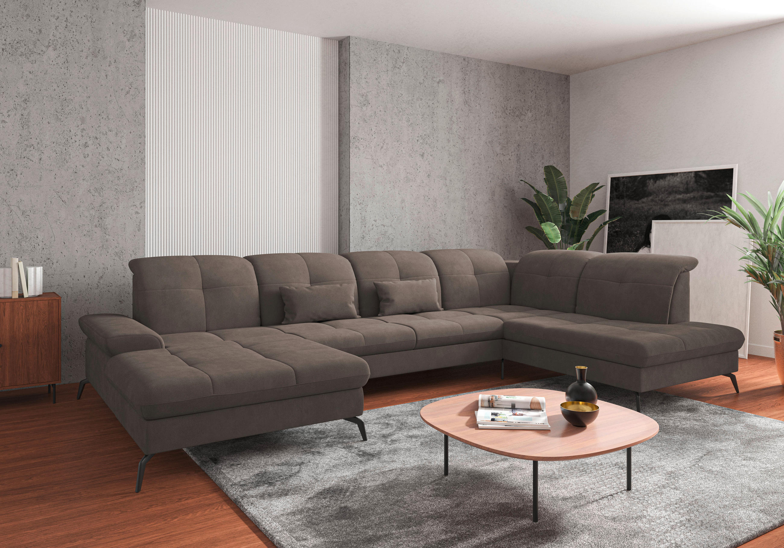 WOHNLANDSCHAFT in Flachgewebe Schlammfarben  - Schlammfarben/Schwarz, Konventionell, Textil/Metall (185/357/231cm) - Sit & More