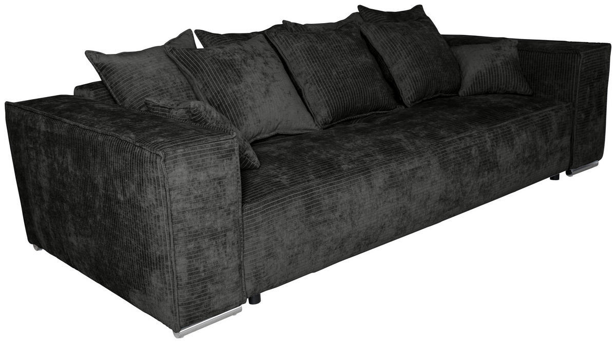 BIGSOFA in Flachgewebe Schwarz  - Chromfarben/Schwarz, KONVENTIONELL, Textil/Metall (256/68/122cm) - Carryhome