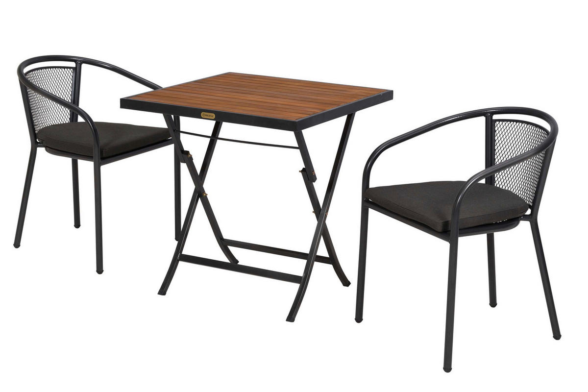 BALKONSET Graphitfarben, Grau 5-teilig  - Graphitfarben/Grau, KONVENTIONELL, Holz/Textil - Gardenson