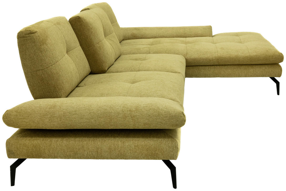 ECKSOFA Hellgelb Struktur Rücken echt  - Hellgelb/Schwarz, Design, Textil/Metall (340/203cm) - Chilliano