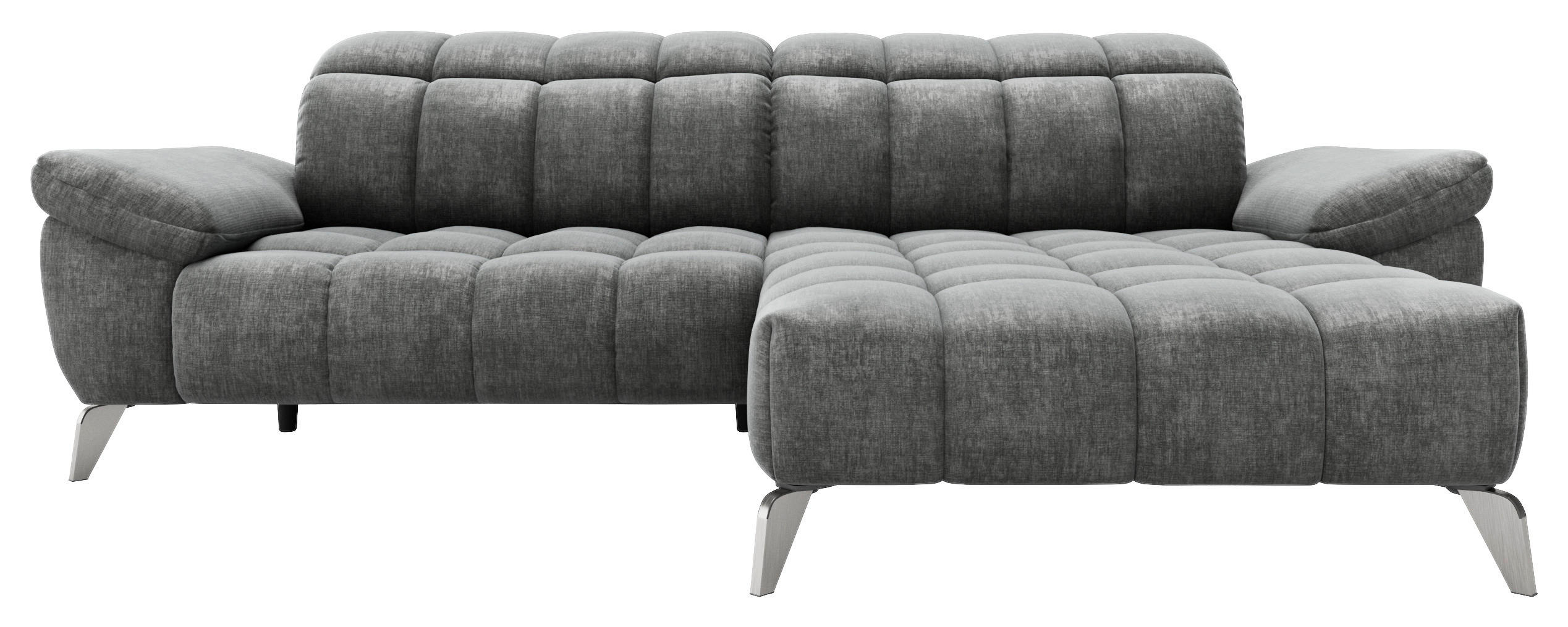 ECKSOFA inkl. Funktionen Dunkelgrau Chenille  - Edelstahlfarben/Dunkelgrau, Design, Textil/Metall (266/105-178cm) - Xora