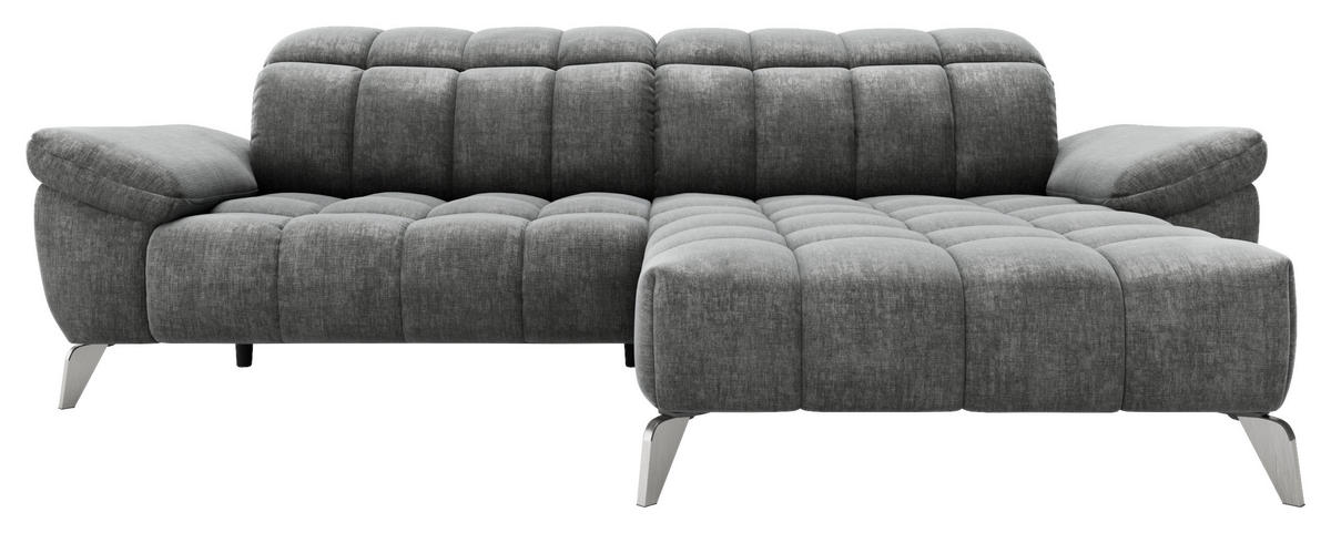 ECKSOFA inkl. Funktionen Dunkelgrau Chenille  - Edelstahlfarben/Dunkelgrau, Design, Textil/Metall (266/105-178cm) - Xora
