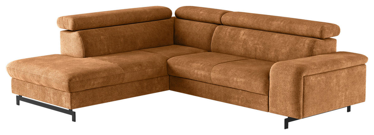 ECKSOFA in Chenille Cognac  - Cognac/Schwarz, Textil/Metall (215/262cm) - MID.YOU