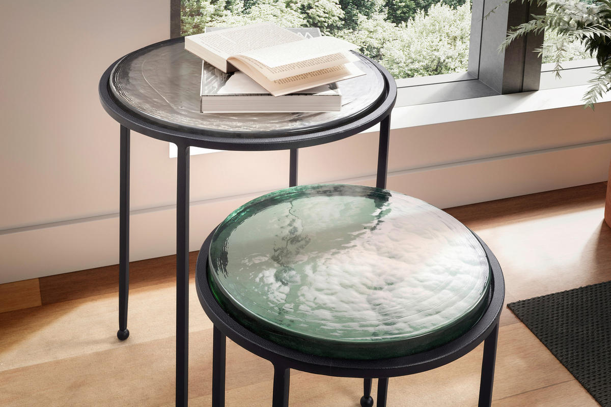 SATZTISCH in Glas  - Schwarz/Grün, Design, Glas/Metall - MID.YOU