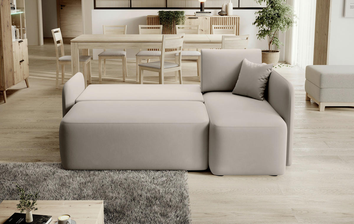 ECKSOFA Beige Plüsch  - Beige/Schwarz, Design, Kunststoff/Textil (206/150cm) - P & B