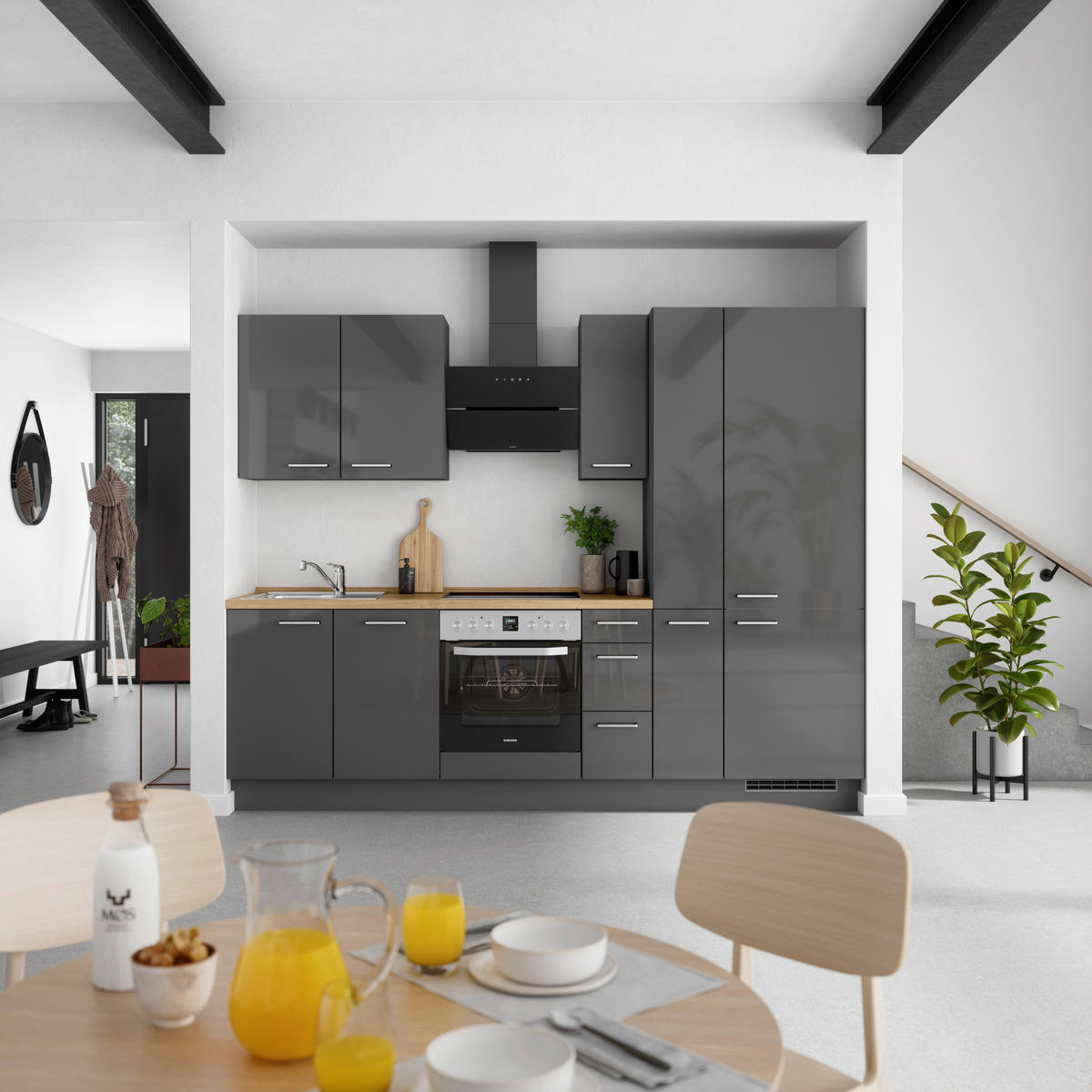 KÜCHENLEERBLOCK 270 cm   in Eichefarben, Schieferfarben  - Schieferfarben/Edelstahlfarben, MODERN, Holzwerkstoff/Metall (270cm) - Nobilia