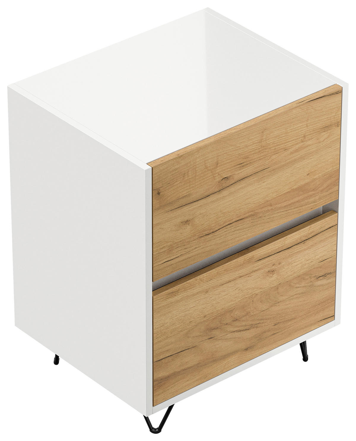 NACHTTISCH 51,2/65/42 cm  in Weiß, Eichefarben  - Eichefarben/Schwarz, Basics, Holzwerkstoff/Metall (51,2/65/42cm) - MID.YOU