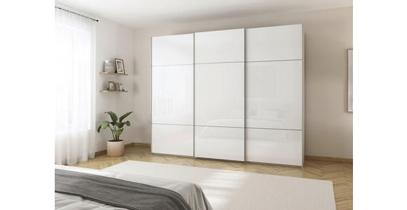 SCHWEBETÜRENSCHRANK 301/223/68 cm 3-türig Weiß, Champagner  - Champagner/Alufarben, KONVENTIONELL, Glas/Holzwerkstoff (301/223/68cm) - Novel