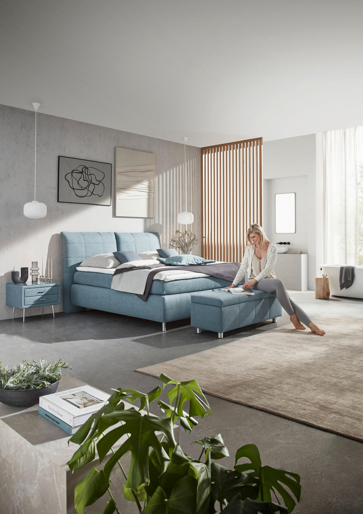 BOXSPRINGBETT 160/200 cm  in Hellblau  - Alufarben/Hellblau, KONVENTIONELL, Textil (160/200cm) - Dieter Knoll