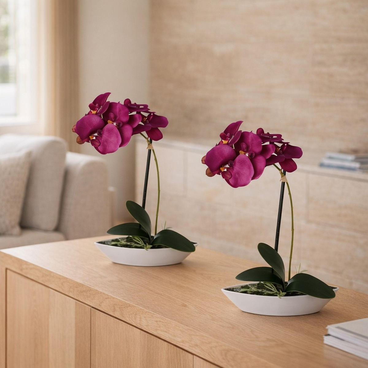 ORCHIDEEN-SET 2TLG. Orchidee 30 cm  - Lila/Weiß, Design, Keramik/Kunststoff (30cm)