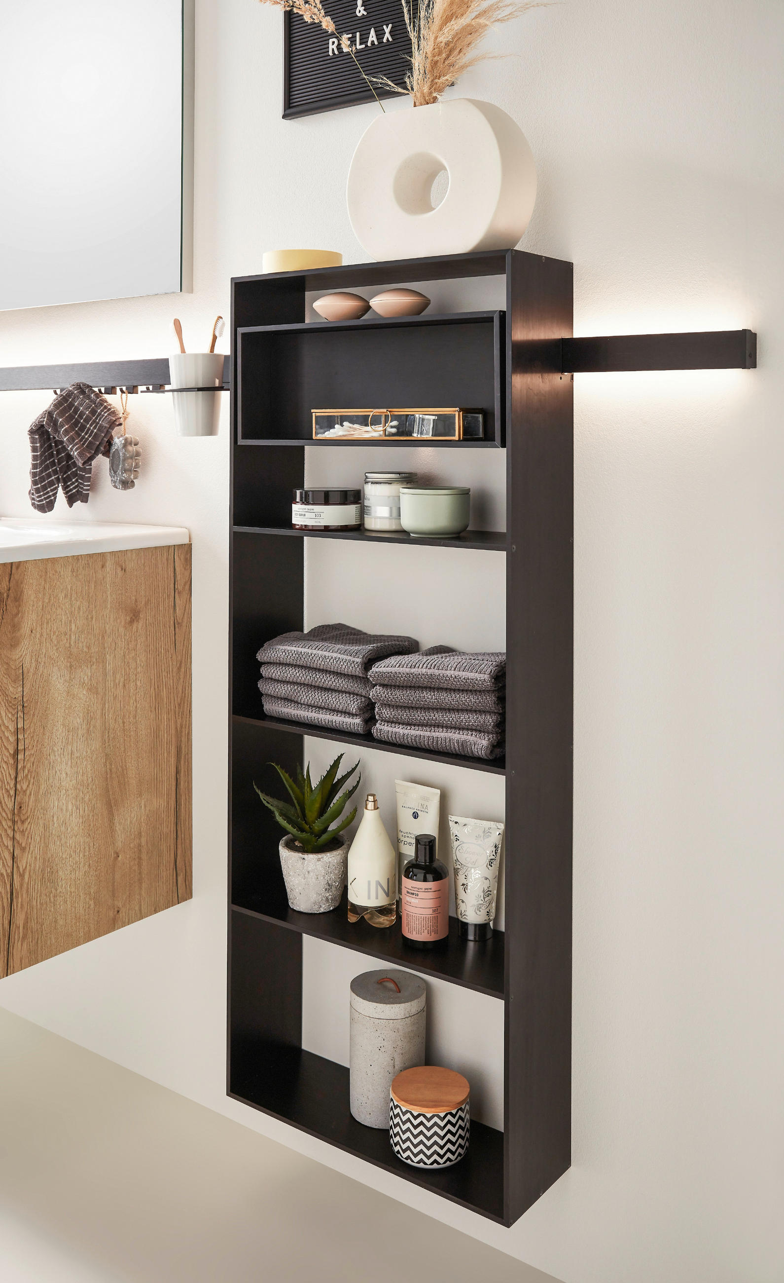 BADEZIMMERREGAL 45/115,2/15 cm  - Schwarz, MODERN, Metall (45/115,2/15cm) - Celina Home