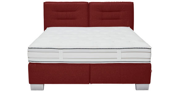 BOXSPRINGBETT 200/200 cm,  in Rot, Matratze, gepolstertes Kopfteil, H4 + H4 = sehr fest  - Chromfarben/Rot, KONVENTIONELL, Textil (200/200cm) - Dieter Knoll