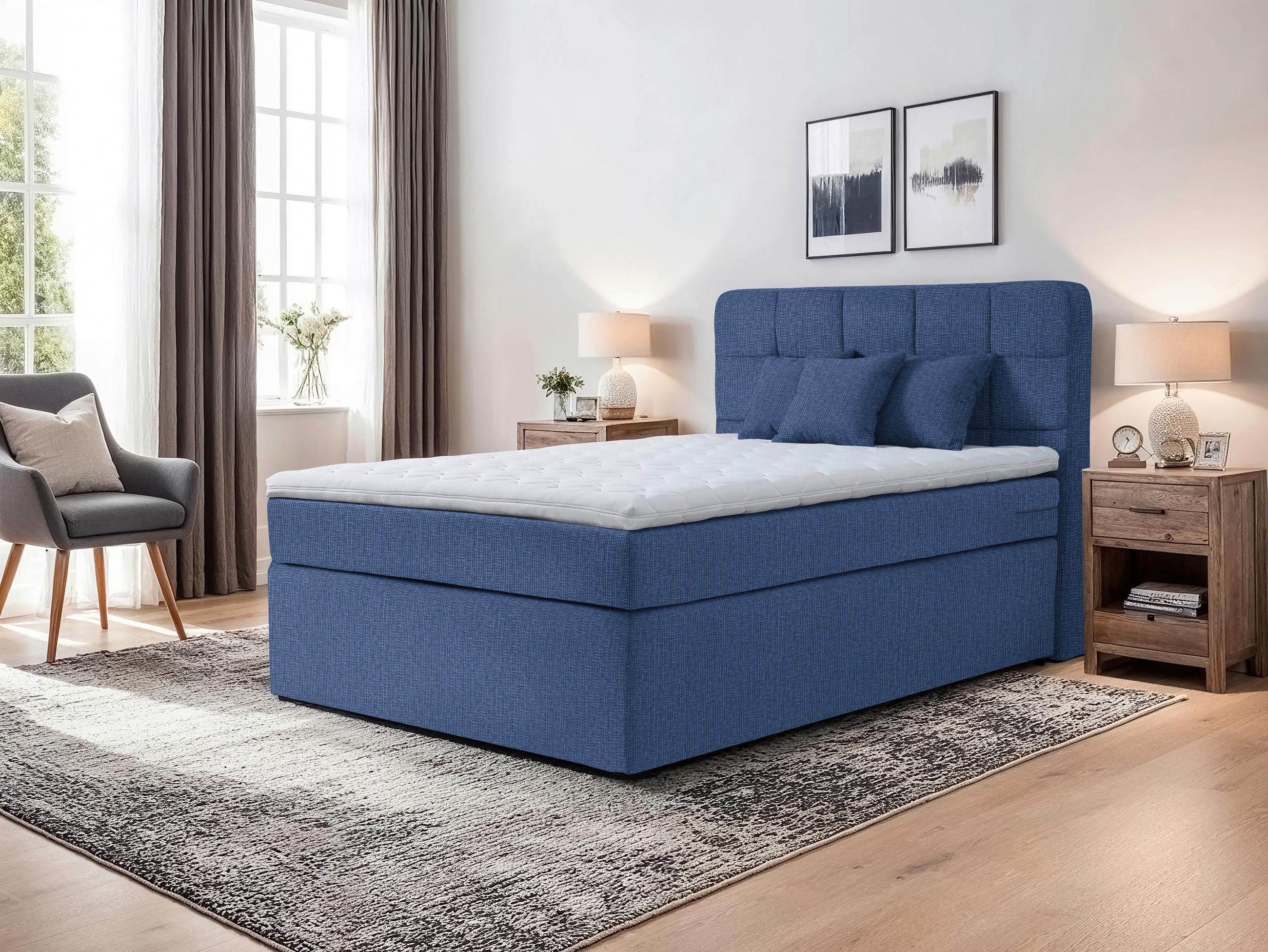 BOXSPRINGBETT 120/200 cm  in Blau  - Blau/Schwarz, Konventionell, Kunststoff/Textil (120/200cm) - Moderano