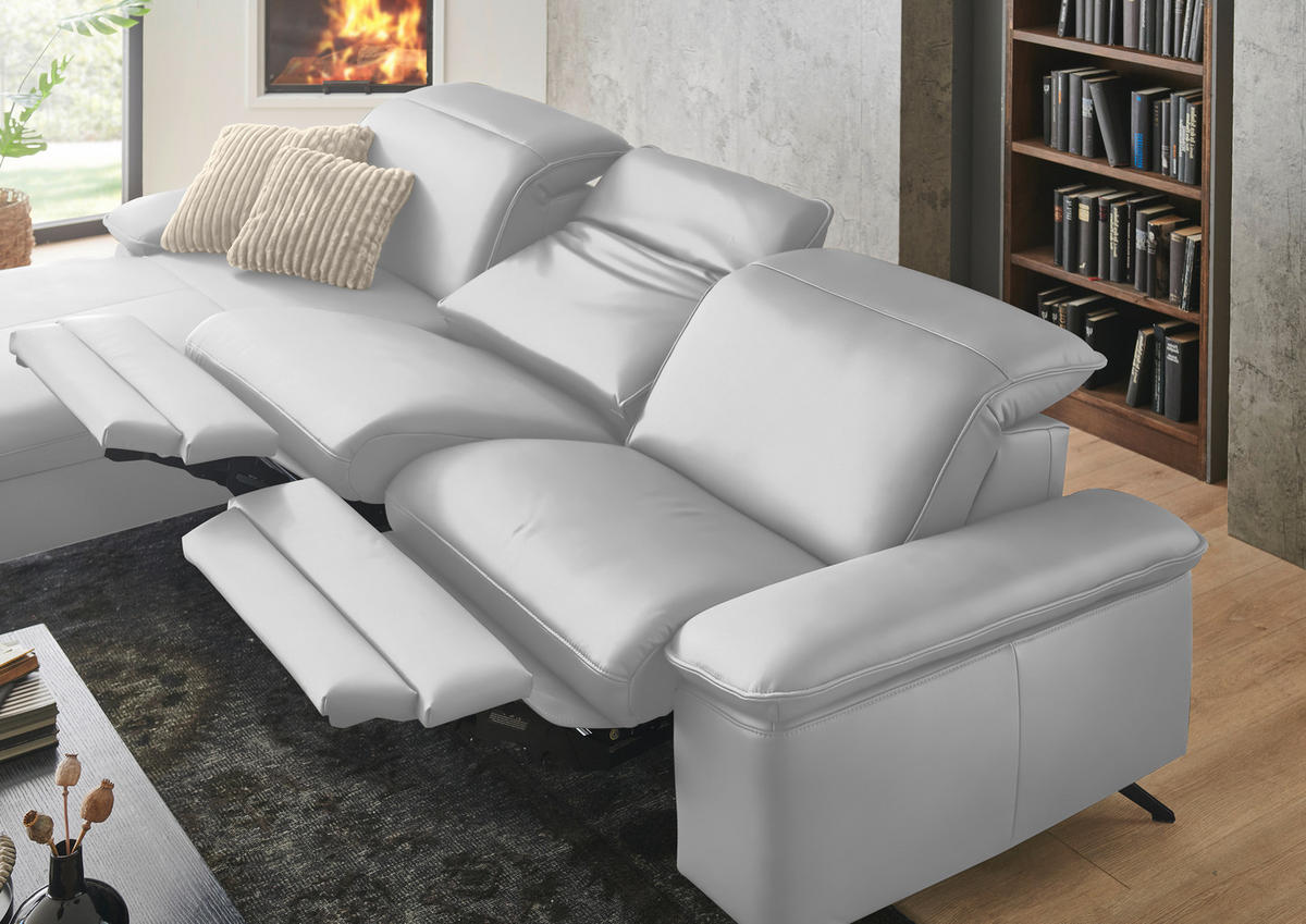 ECKSOFA  Echtleder Weiss  - Weiss/Schwarz, Design, Leder/Metall (169/307cm) - Beldomo Premium