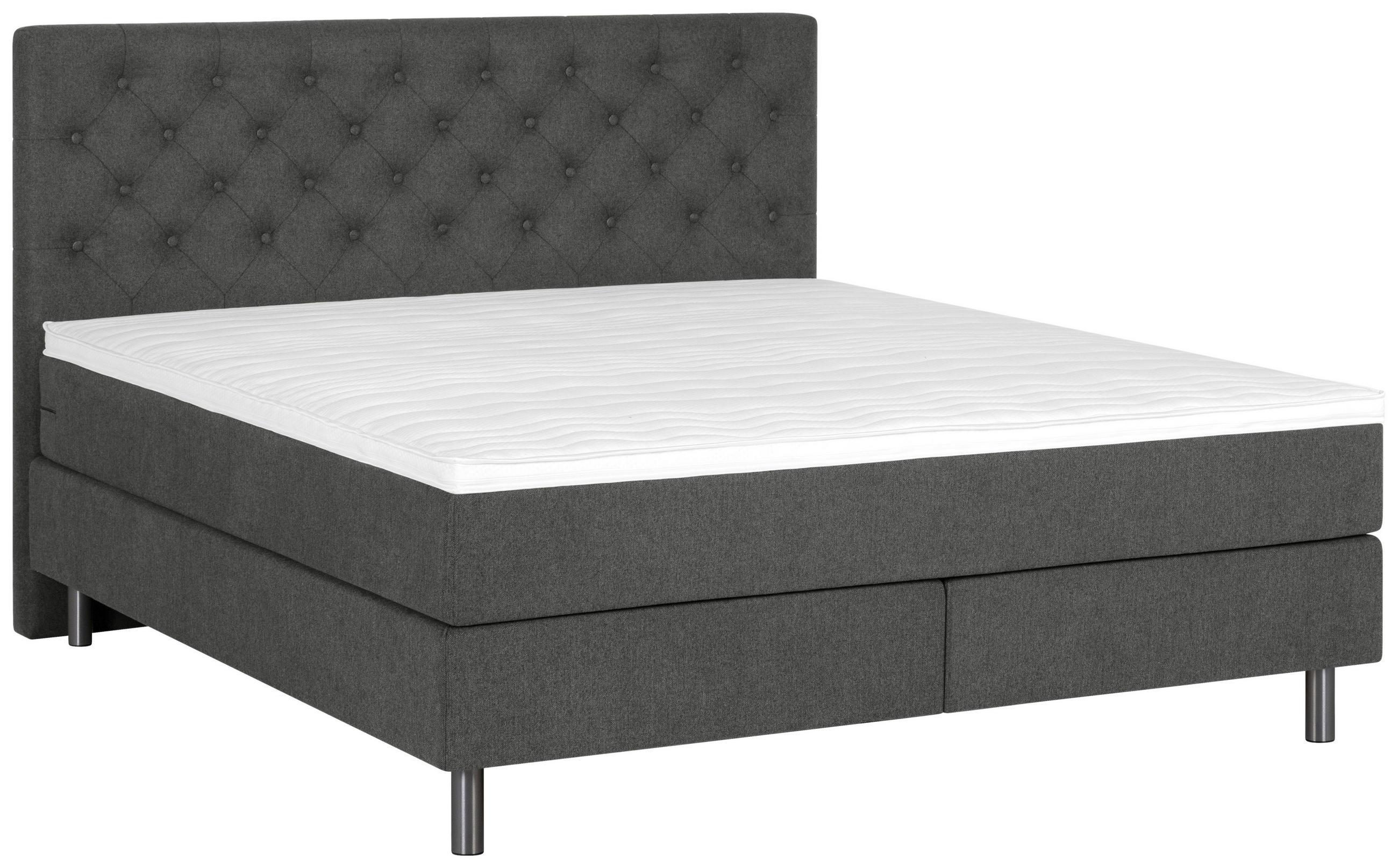 BOXSPRINGBETT 180/200 cm  in Anthrazit  - Anthrazit/Silberfarben, KONVENTIONELL, Textil/Metall (180/200cm) - Welnova