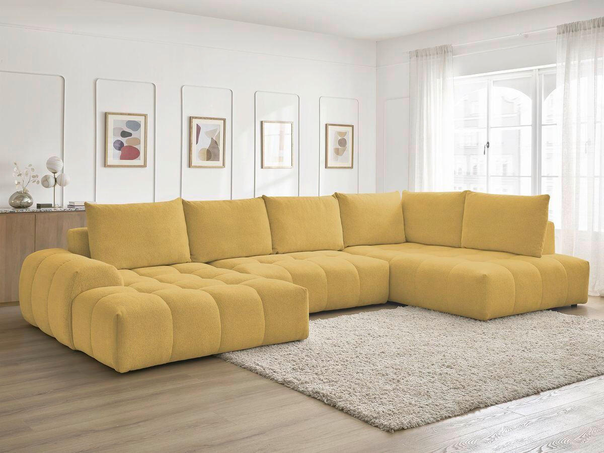 ECKSCHLAFSOFA EVEREST  mit Rücken echt, Armteil links, Armteil rechts Flachgewebe Gelb  - Gelb/Schwarz, MODERN, Kunststoff/Textil (198/423/212cm)