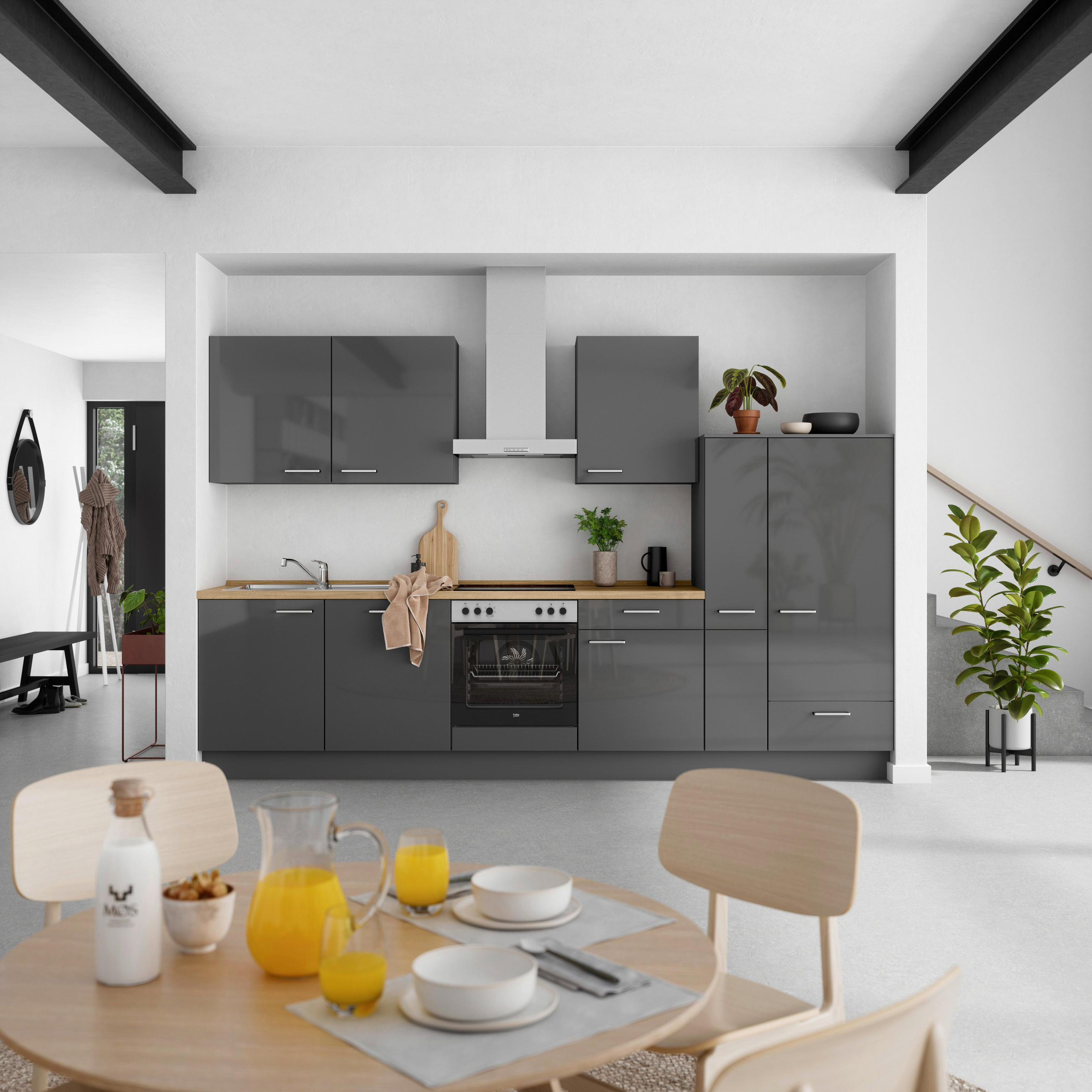 KÜCHENBLOCK Flash 330 cm  in Eichefarben, Schieferfarben  - Schieferfarben/Eichefarben, MODERN, Holzwerkstoff/Metall (330cm) - Nobilia