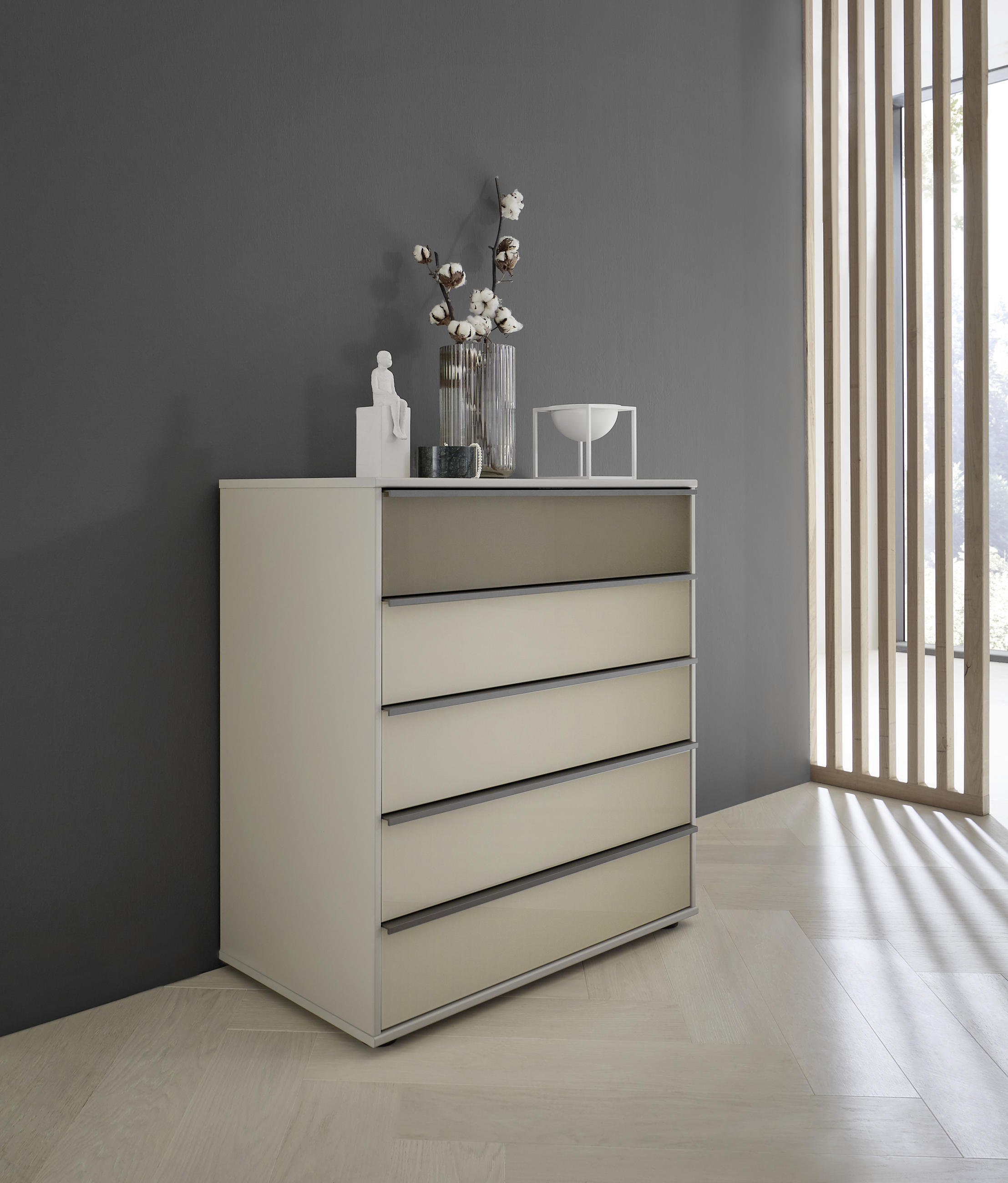KOMMODE 80/86/43 cm  in Braun, Grau  - Alufarben/Schwarz, Design, Glas/Holzwerkstoff (80/86/43cm) - Dieter Knoll