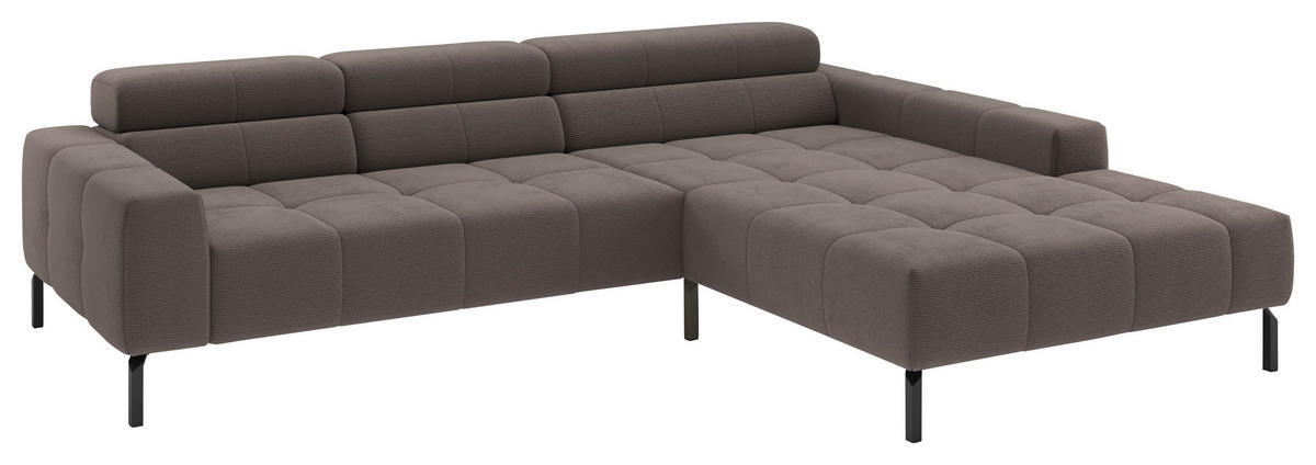 ECKSOFA Taupe Feincord Rücken echt, Kopfteilverstellung, Sitztiefenverstellung  - Taupe/Schwarz, KONVENTIONELL, Textil/Metall (293/226cm) - Hom`in