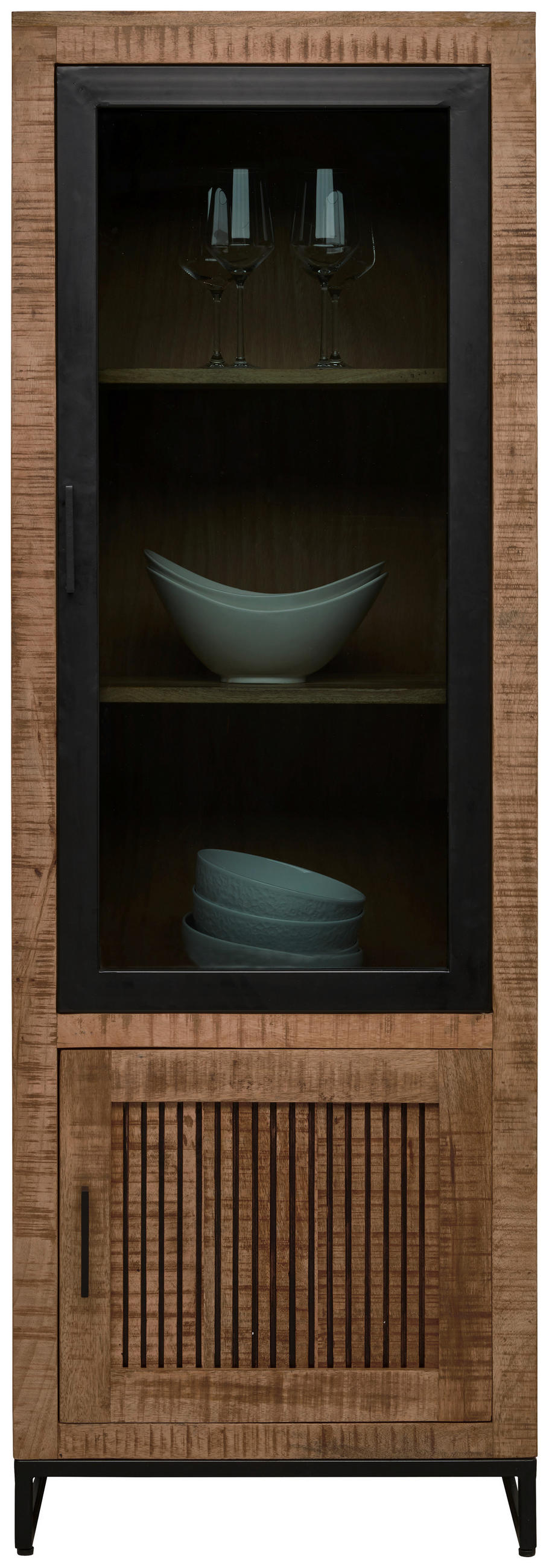VITRIN tömör mangófa natúr  - natúr/fekete, Romantik / Landhaus, Üveg/fa (60/173/40cm) - Carryhome