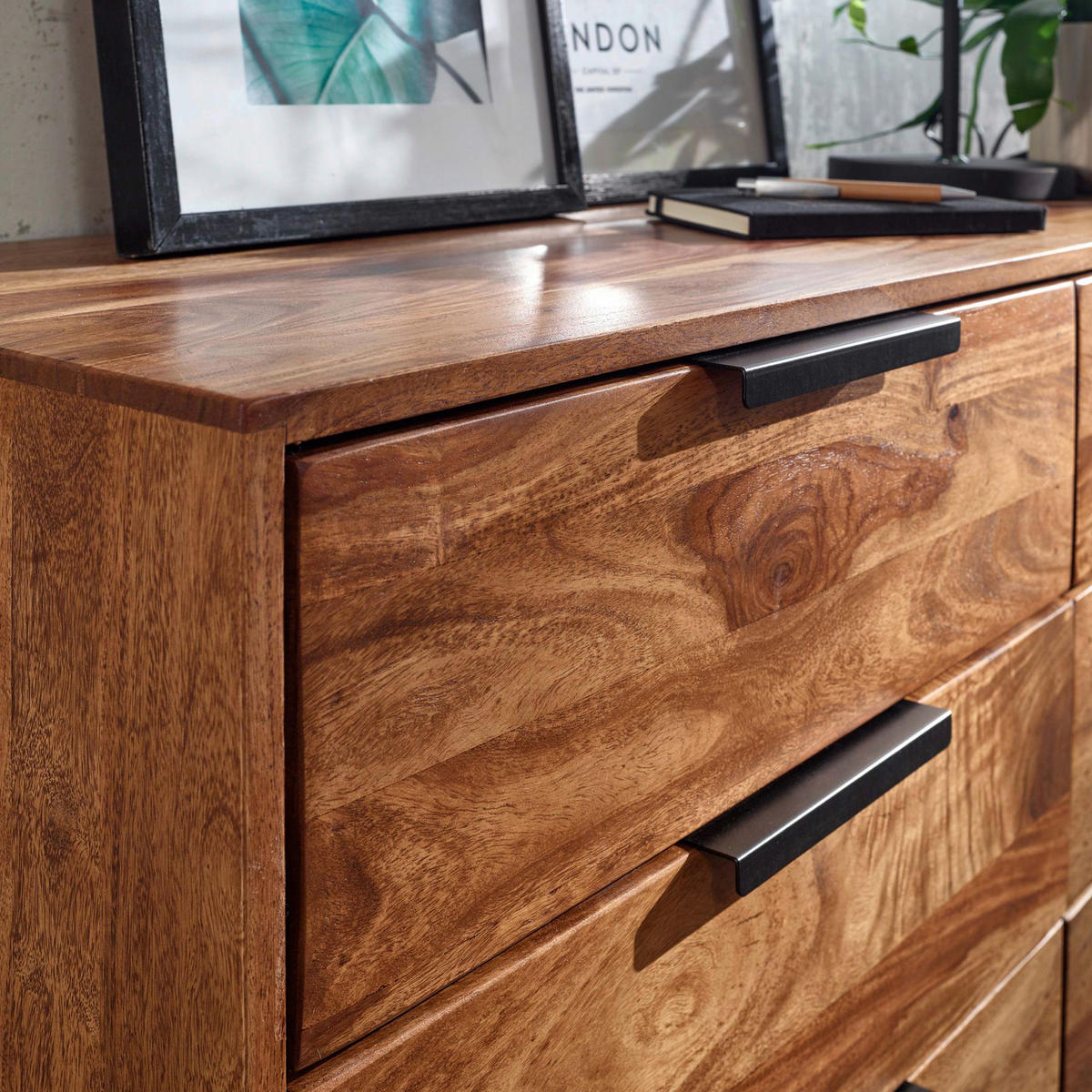 SIDEBOARD 117/80/42 cm  - Sheeshamfarben/Schwarz, Design, Holz/Metall (117/80/42cm) - MID.YOU