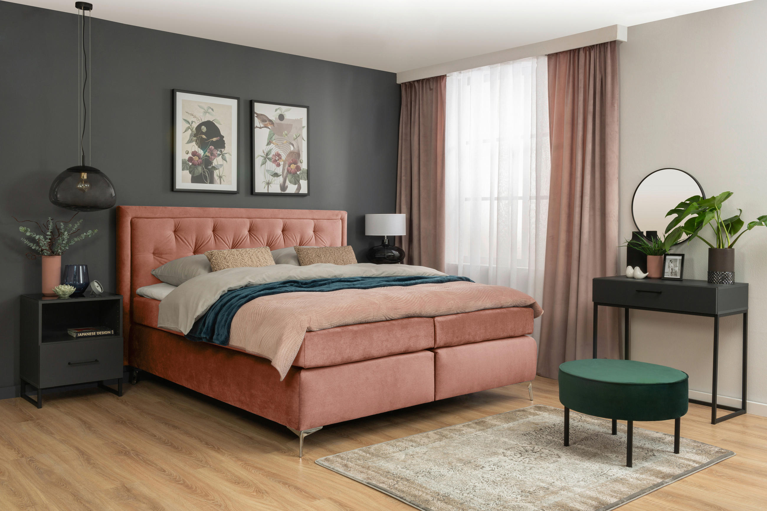 BOXSPRINGBETT 180/200 cm  in Altrosa  - Schwarz/Altrosa, KONVENTIONELL, Textil/Metall (180/200cm) - Boxxx